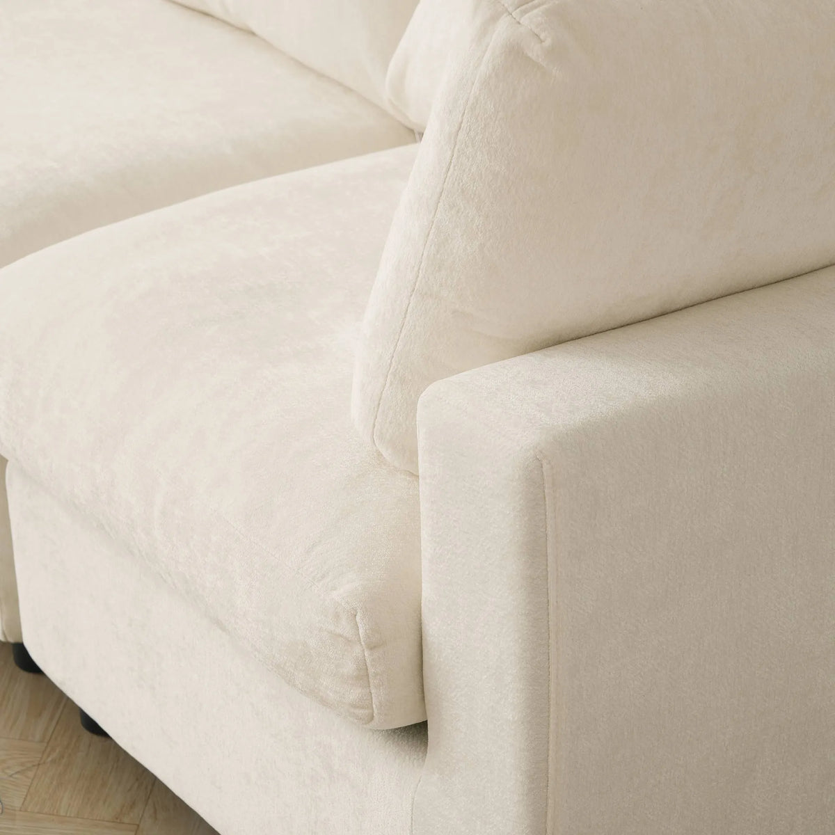 Sky Modular Track Arm Sectional Cloud Sofa, Loveseat Sofa Chaise Chenille and Linen Washable Sofa, Beige