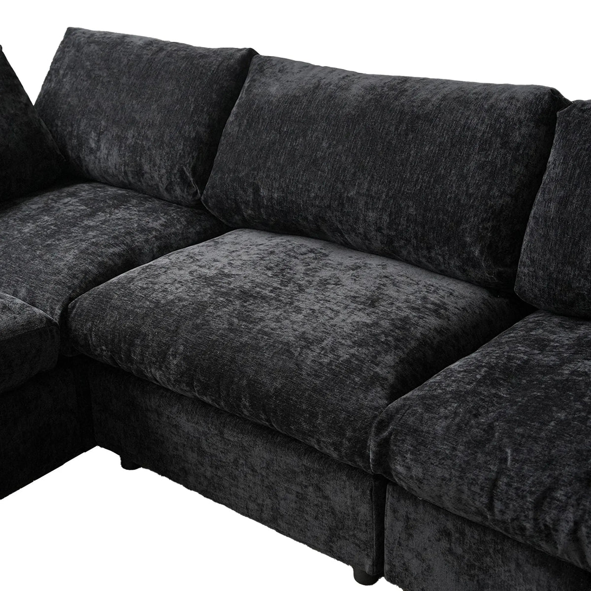 Sky Modular Track Arm Sectional Cloud Sofa, Loveseat Sofa Chaise Chenille and Linen Washable Sofa, Black
