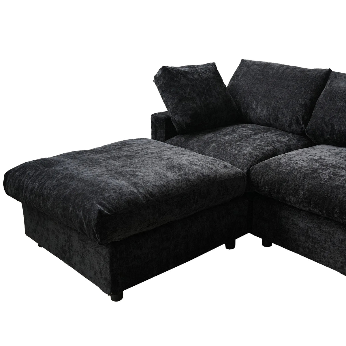 Sky Modular Track Arm Sectional Cloud Sofa, Loveseat Sofa Chaise Chenille and Linen Washable Sofa, Black