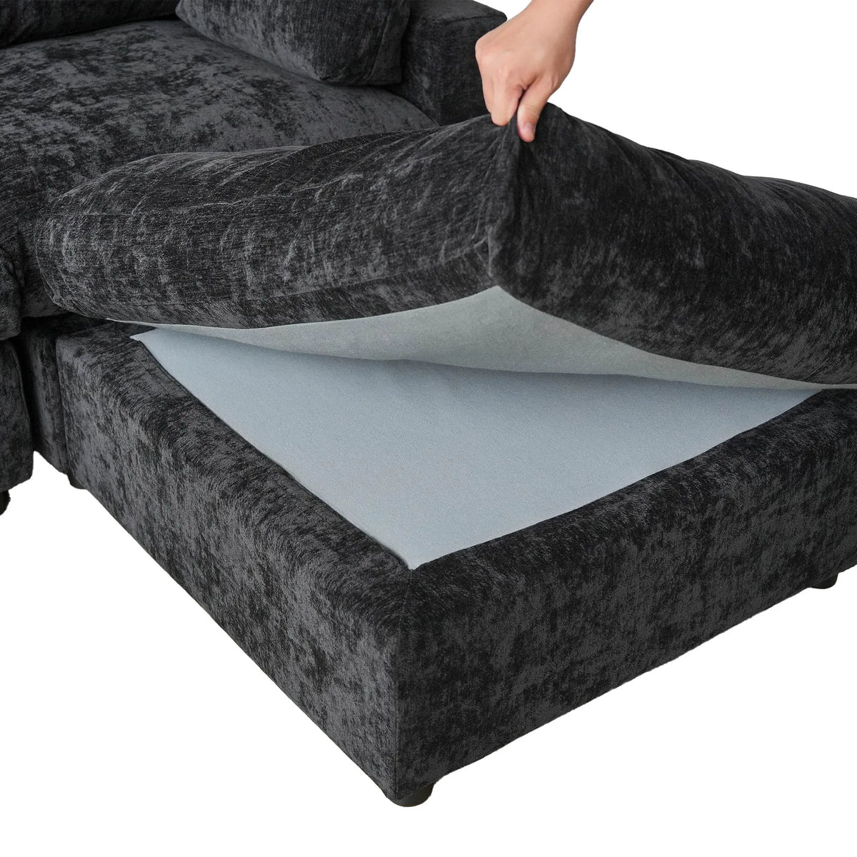 Sky Modular Track Arm Sectional Cloud Sofa, Skin-Friendly Washable Deep Seat V-Shaped Corner Sectional Sofa, Black