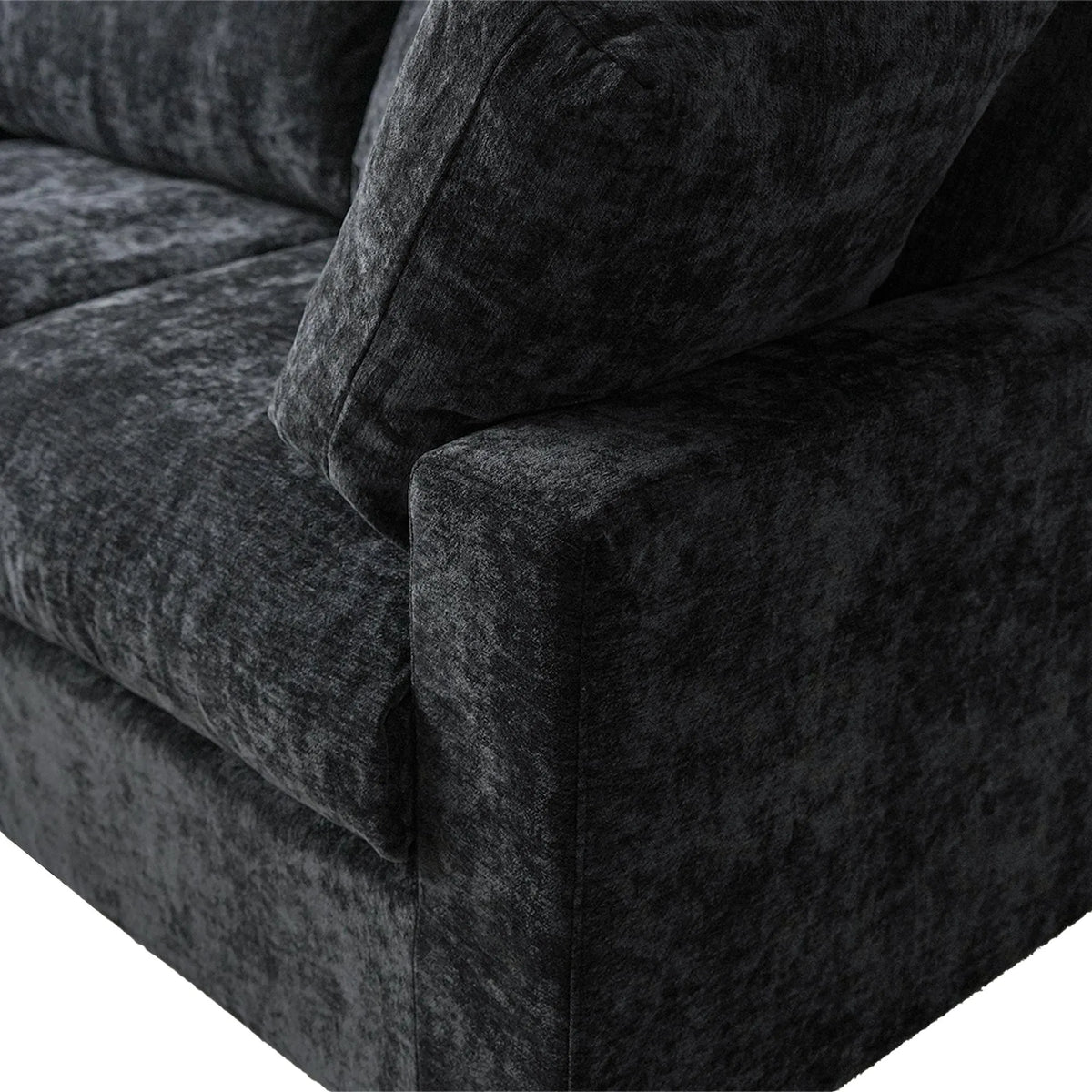 Sky Modular Track Arm Sectional Cloud Sofa, Loveseat Sofa Chaise Chenille and Linen Washable Sofa, Black