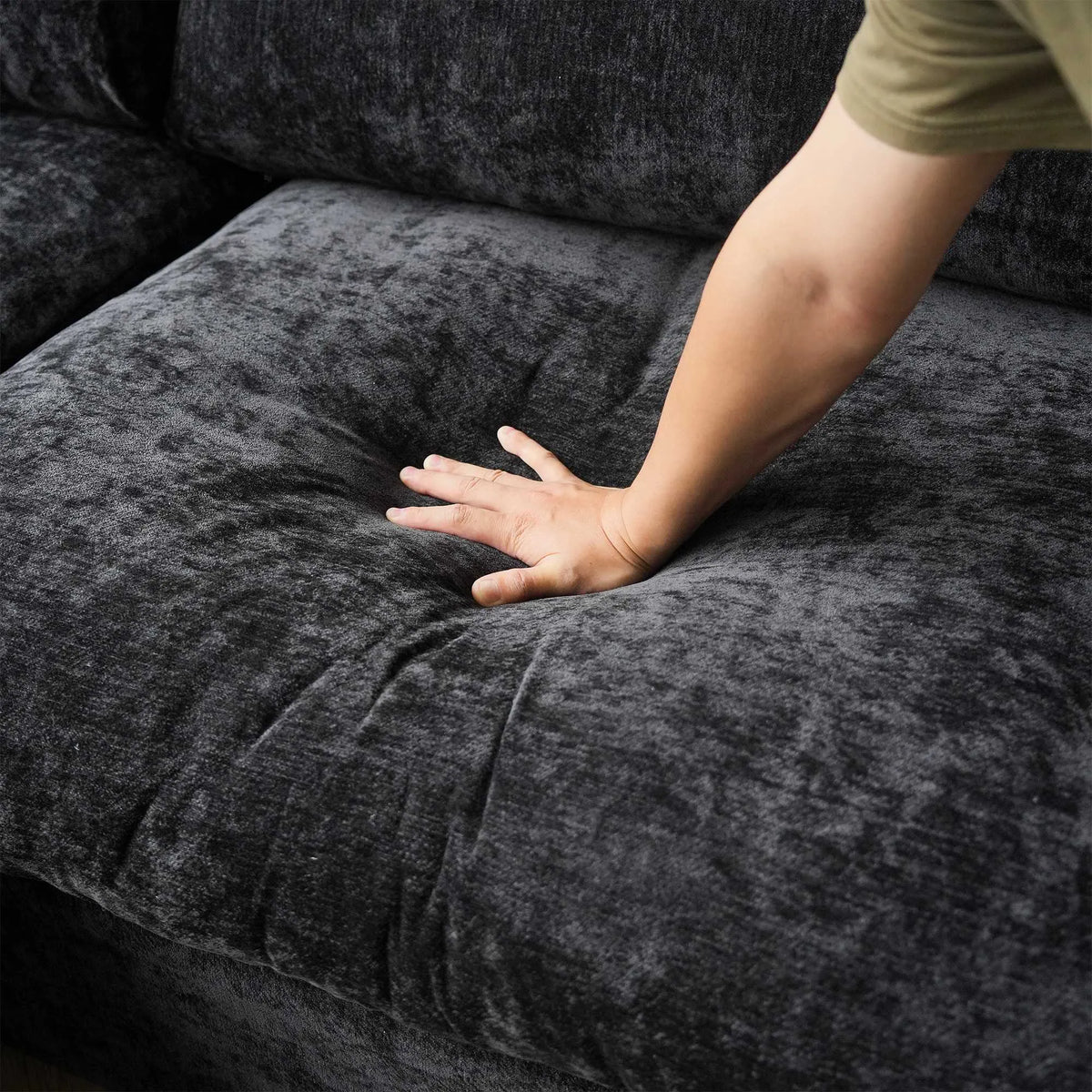 Sky Modular Track Arm Sectional Cloud Sofa, Loveseat Sofa Chaise Chenille and Linen Washable Sofa, Black