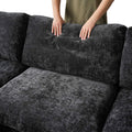 Sky Modular Track Arm Sectional Cloud Sofa, Loveseat Sofa Chaise Chenille and Linen Washable Sofa, Black