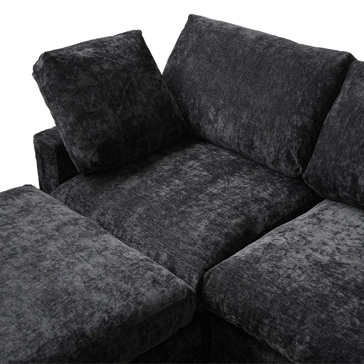 Sky Modular Track Arm Sectional Cloud Sofa, Loveseat Sofa Chaise Chenille and Linen Washable Sofa, Black