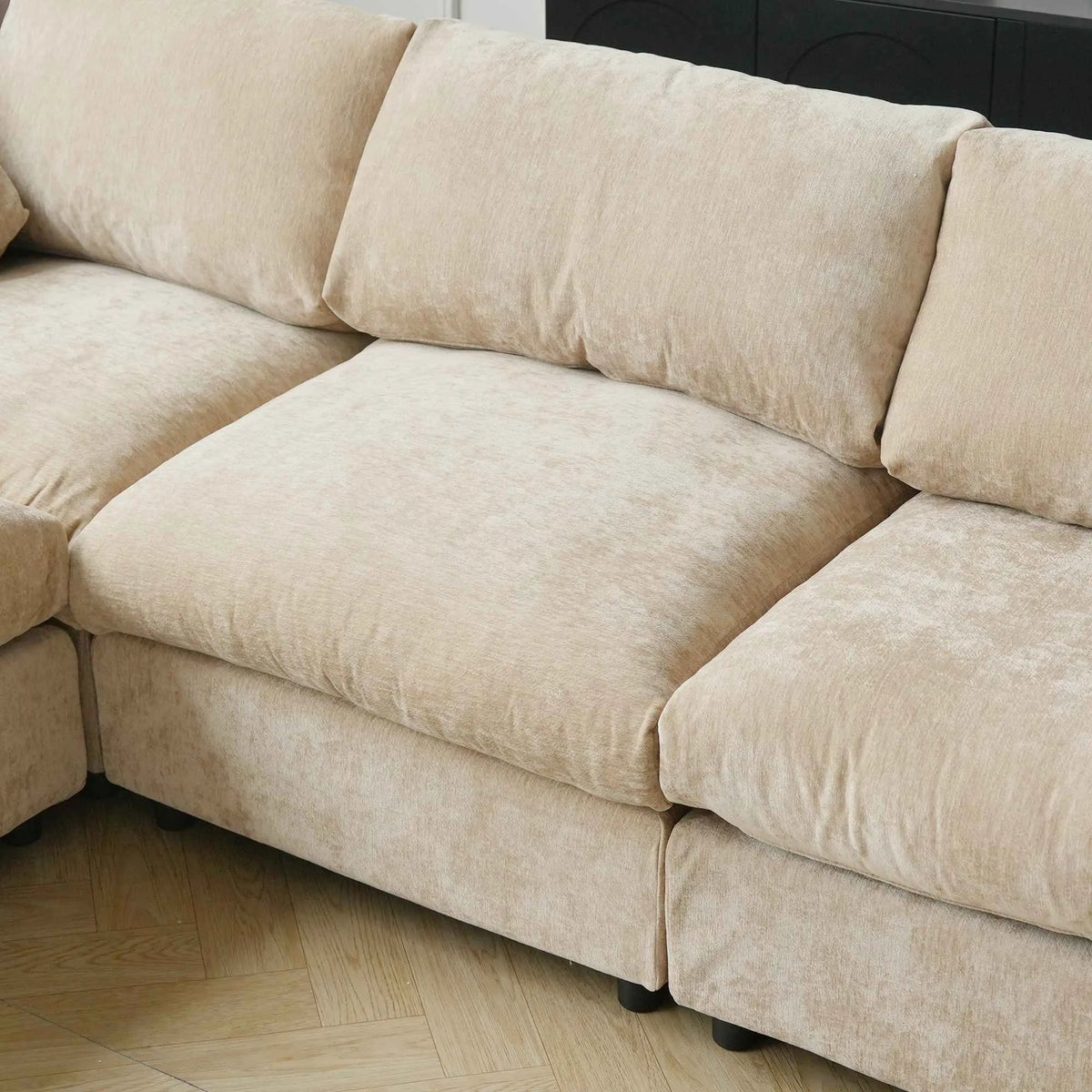 Sky Modular Track Arm Sectional Cloud Sofa, Loveseat Sofa Chaise Chenille and Linen Washable Sofa, Khaki