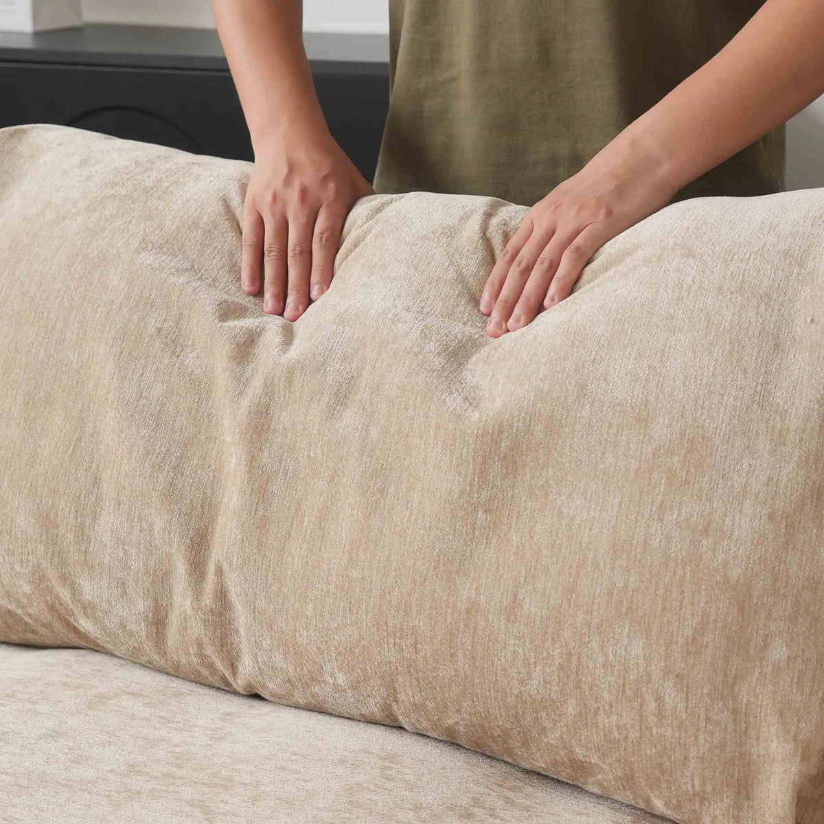 Sky Modular Track Arm Sectional Cloud Sofa, Loveseat Sofa Chaise Chenille and Linen Washable Sofa, Khaki