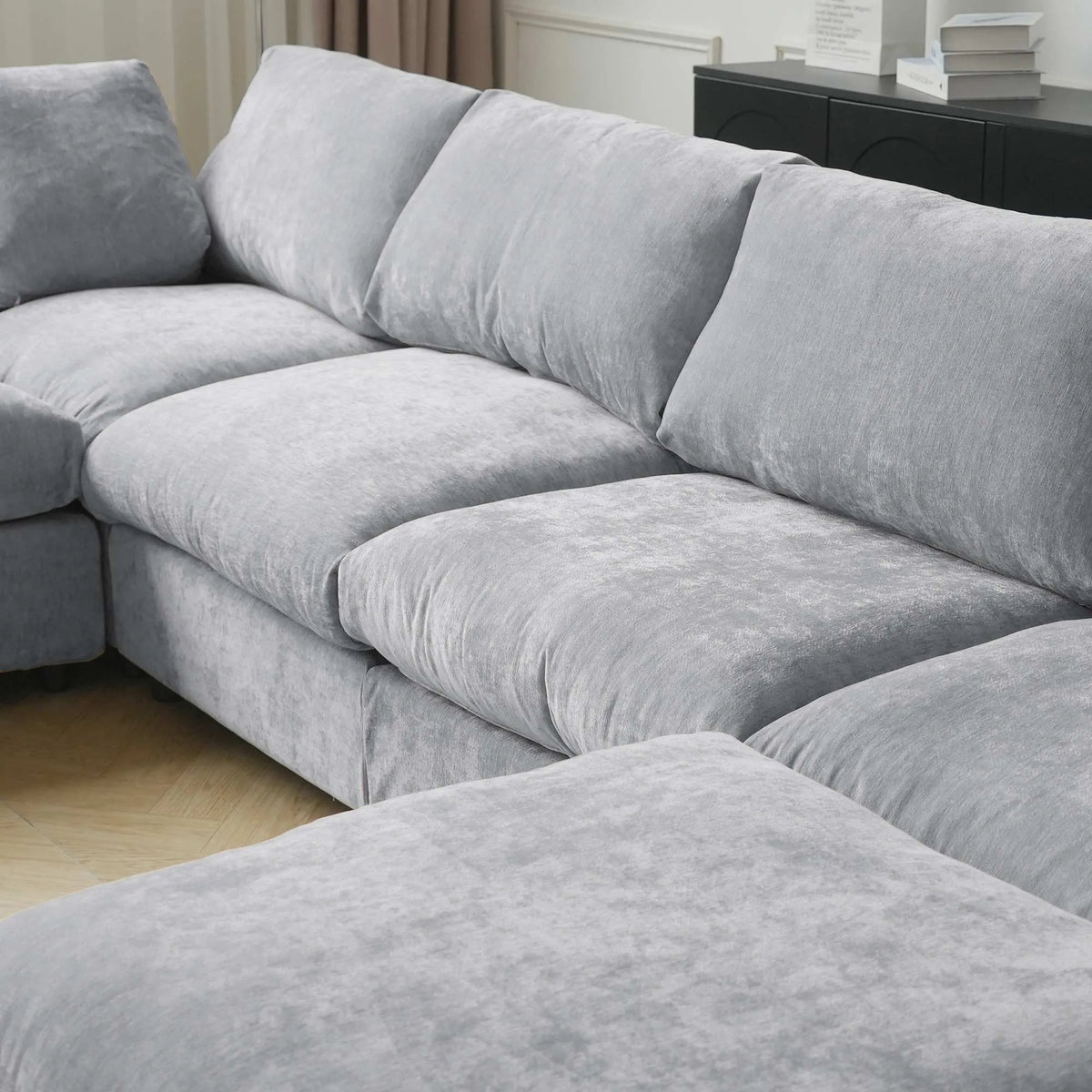 Sky Modular Track Arm Sectional Cloud Sofa, Skin-Friendly Washable Deep Seat V-Shaped Corner Sectional Sofa, Light Grey