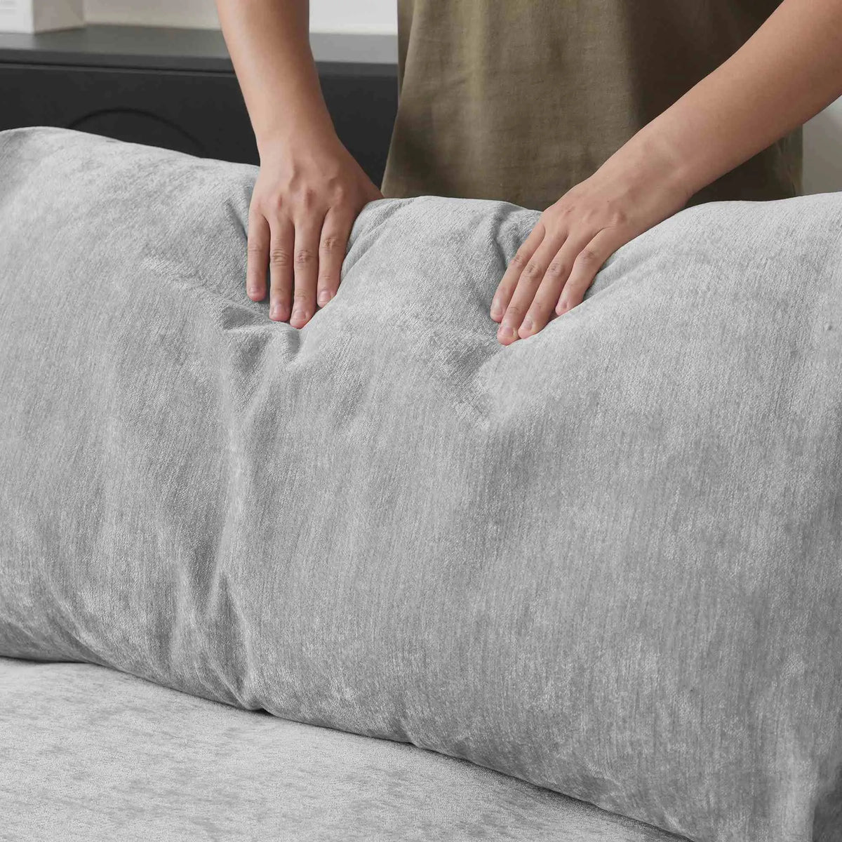 Sky Modular Track Arm Sectional Cloud Sofa, Skin-Friendly Washable Deep Seat V-Shaped Corner Sectional Sofa, Light Grey