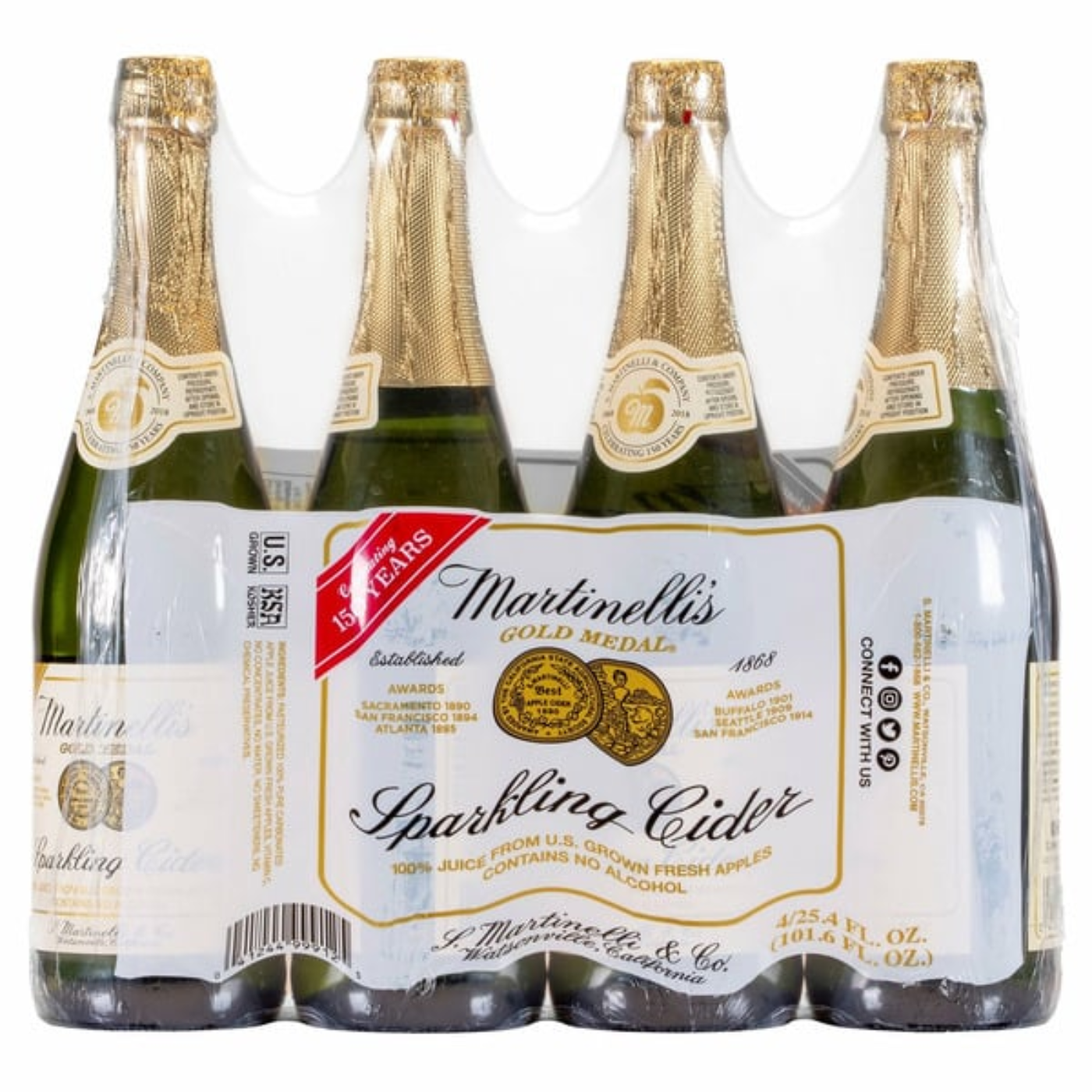 Martinelli's Sparkling Cider, Apple, 25.4 fl oz, 4 count
