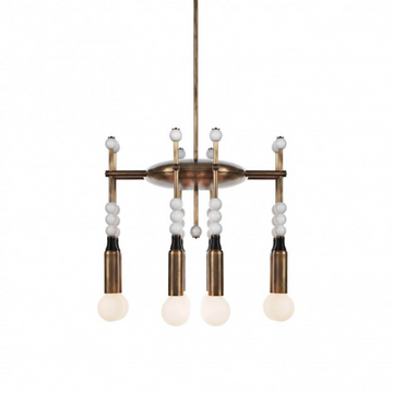 Modern 4-Light Sputnik Chandelier with Marble and Leather