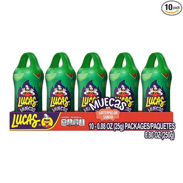 Lucas Muecas Lollipop Watermelon Flavor Candy, 0.96oz - 10 Pieces Pack for Treats, Snack, Parties, Piñatas