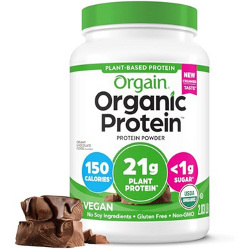 Orgain Organic Vegan Protein Powder, Creamy Chocolate Fudge - 21g Plant Protein, 6g Prebiotic Fiber, Low Net Carb, No Lactose Ingredients, No Added Sugar, Non-GMO, For Shakes & Smoothies, 2.03 lb