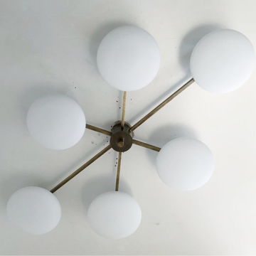 Six-Light Modern Stilnovo Ceiling Lamp – Handcrafted Raw Brass