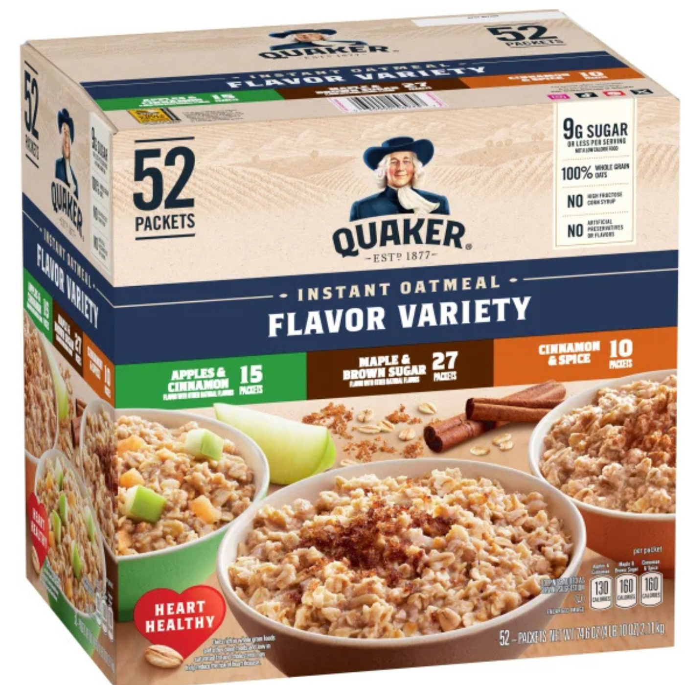 Quaker Instant Oatmeal, Variety Pack, 1.51 oz, 52-count