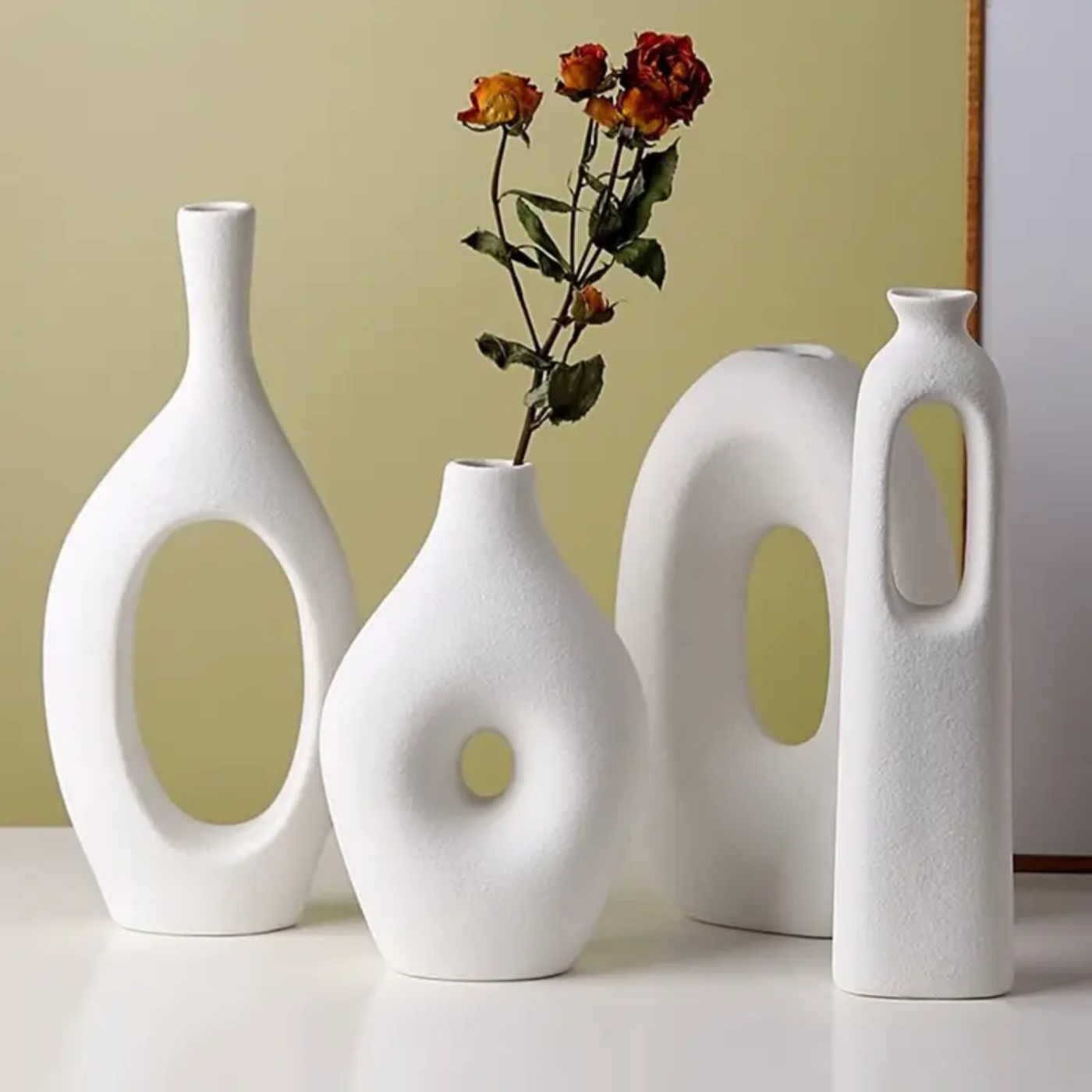 4-Piece White Ceramic Boho Vase Set - Zornits