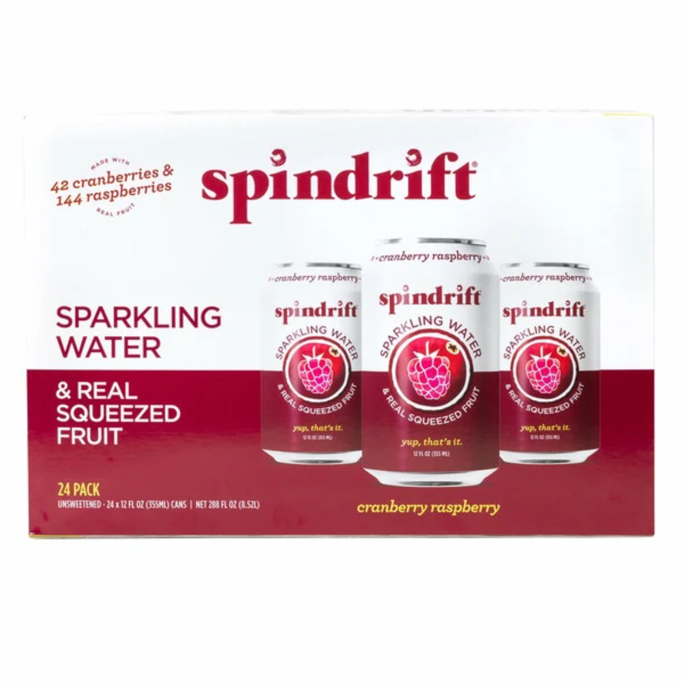 Spindrift Sparkling Cranberry Raspberry, 12 fl oz, 24-count