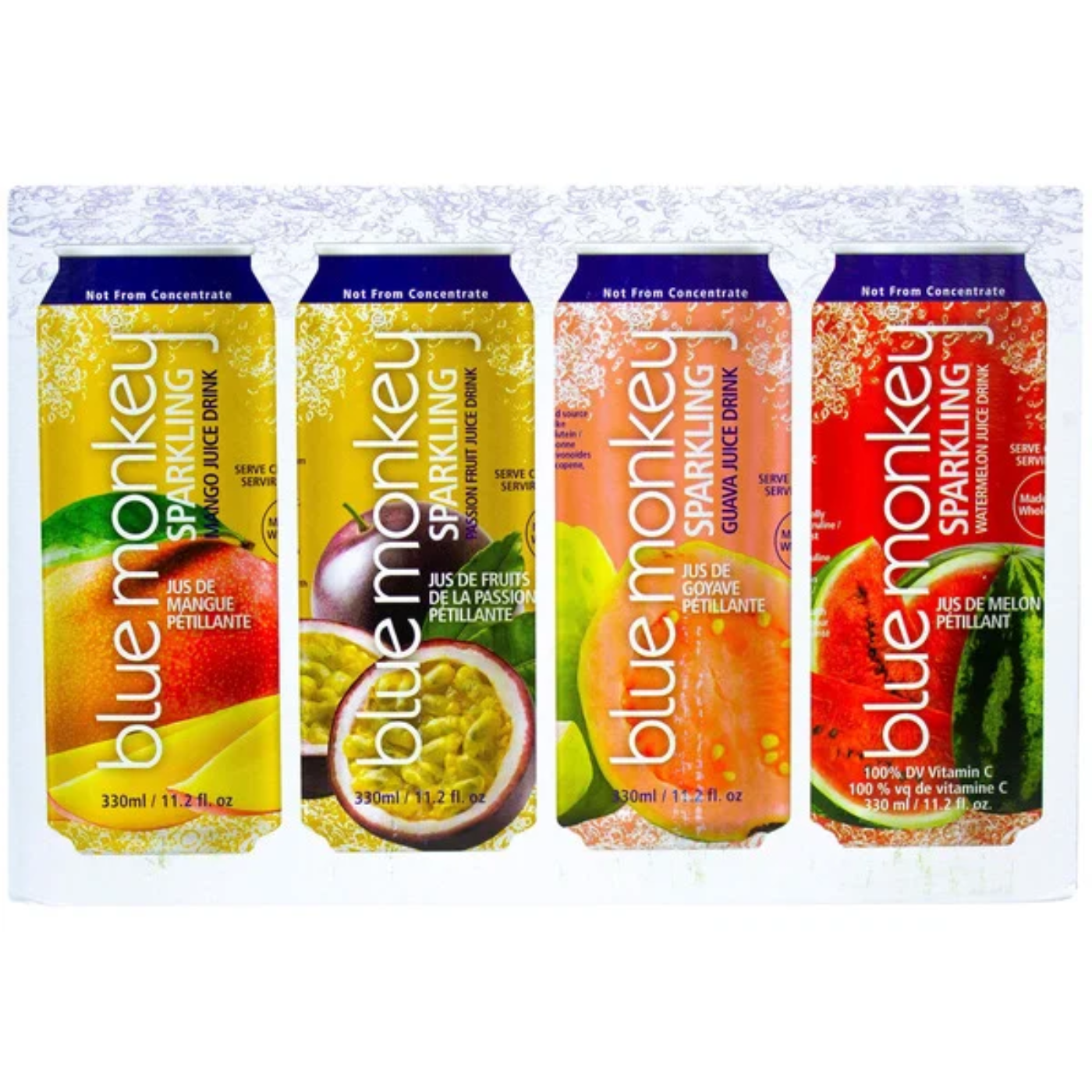 Blue Monkey Sparkling Tropical Juice Drink, Variety Pack, 11.2 fl oz, 16-count