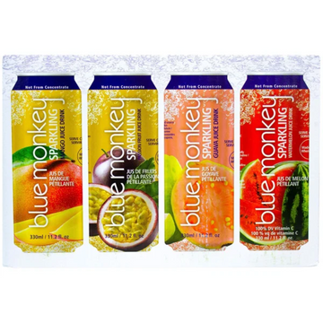 Blue Monkey Sparkling Tropical Juice Drink, Variety Pack, 11.2 fl oz, 16-count