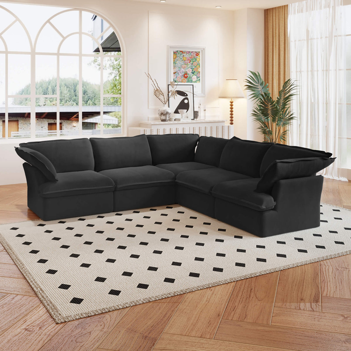 Sky Classic Linen Cloud Sofa, Linen Sectional Sofa Slipcovers - Replacement Covers Only, Black