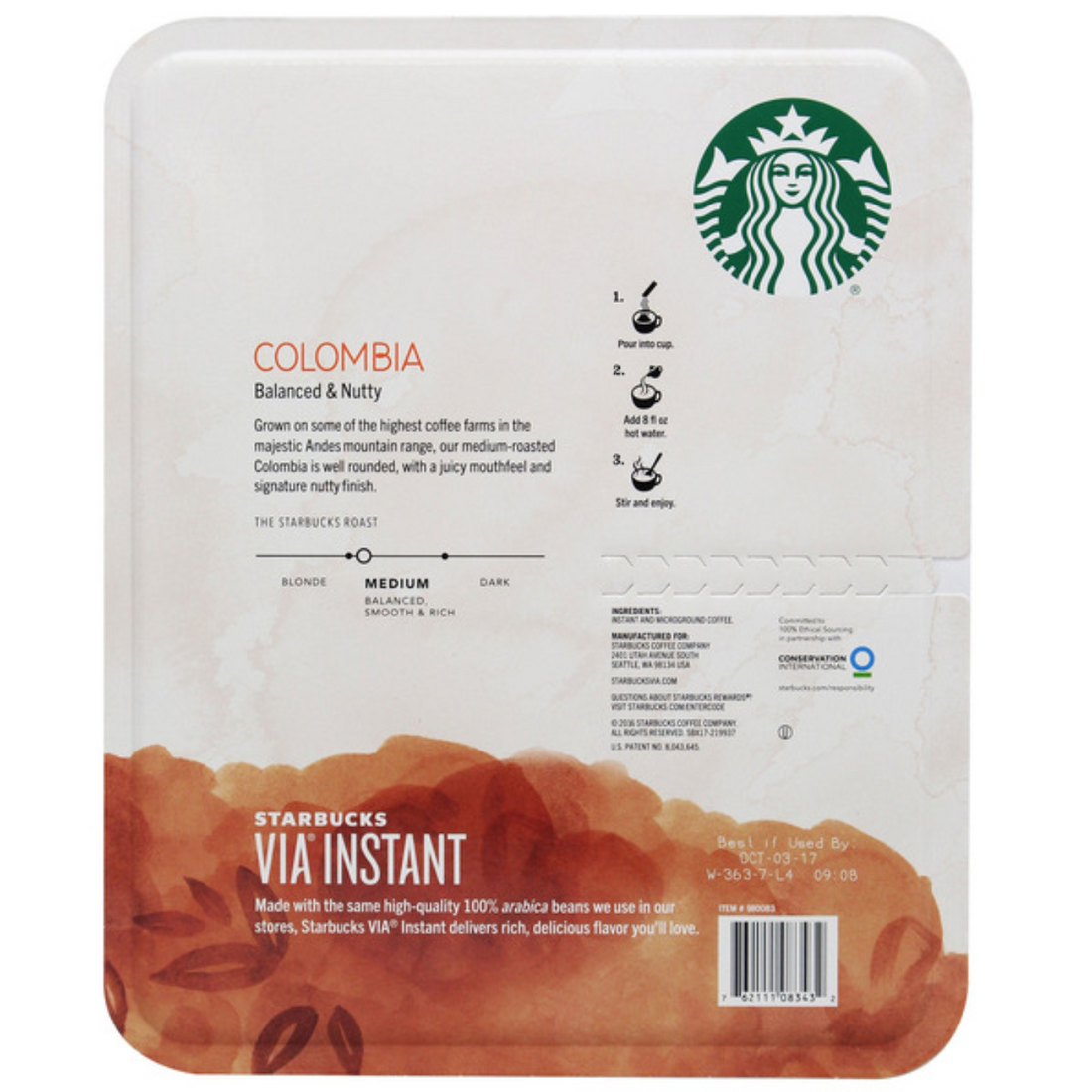 Starbucks VIA Instant Colombia Coffee, Medium Roast, 26-count