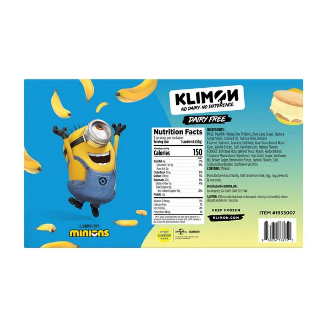 Klimon Banana Scream Pie Frozen Dairy Free Sandwich, 2.8 fl oz,9-count