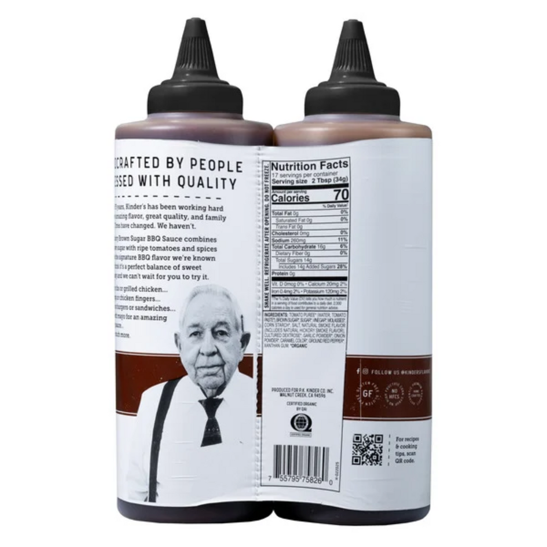 Kinder's Organic Hickory Brown Sugar BBQ Sauce, 20.4 oz, 2-count