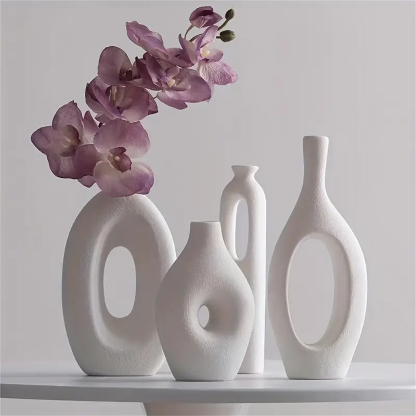 4-Piece White Ceramic Boho Vase Set - Zornits