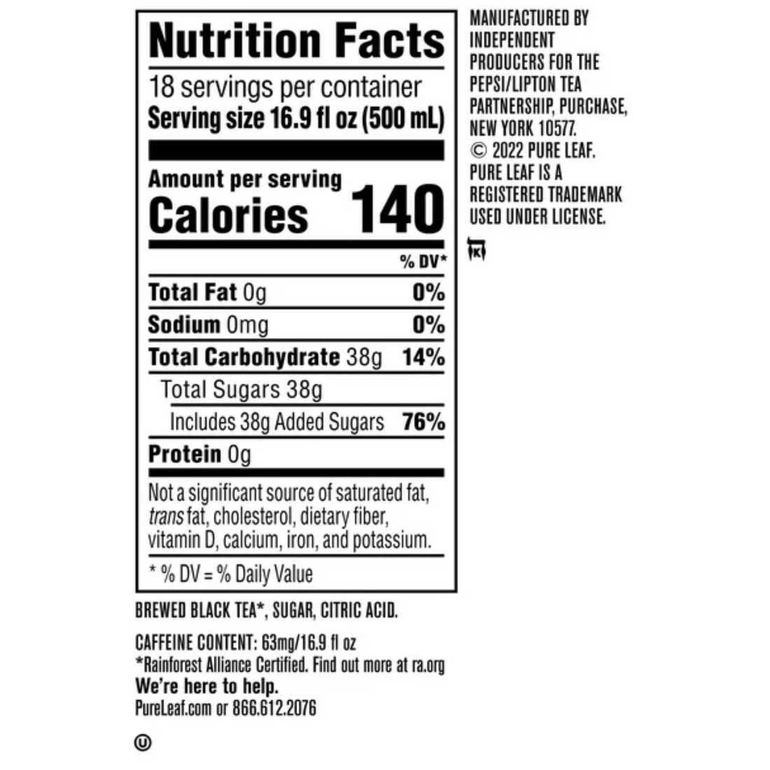 Pure Leaf Tea, Sweet Tea, 16.9 fl oz, 18-count