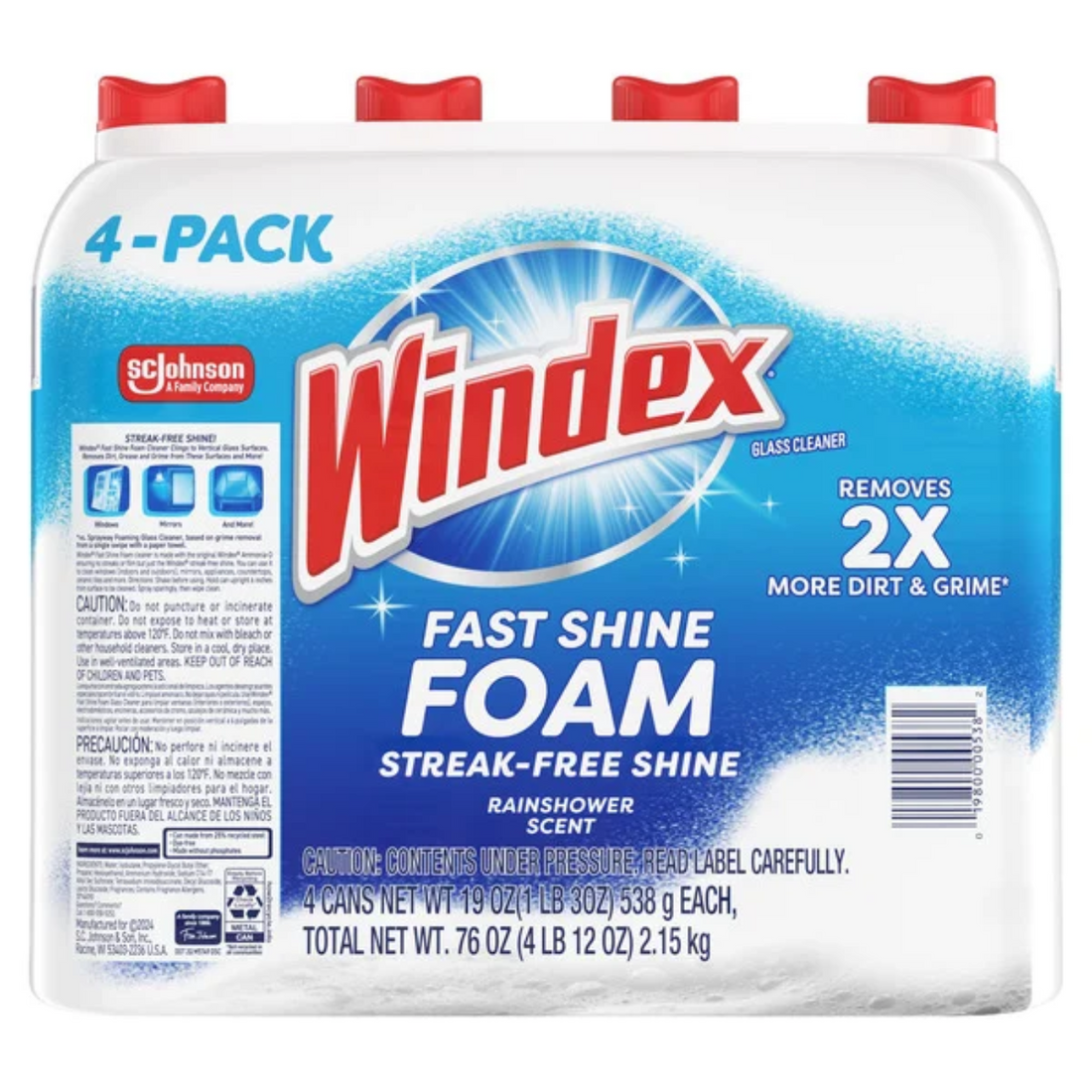 Windex Foam Glass Cleaner, 19 oz, 4-count