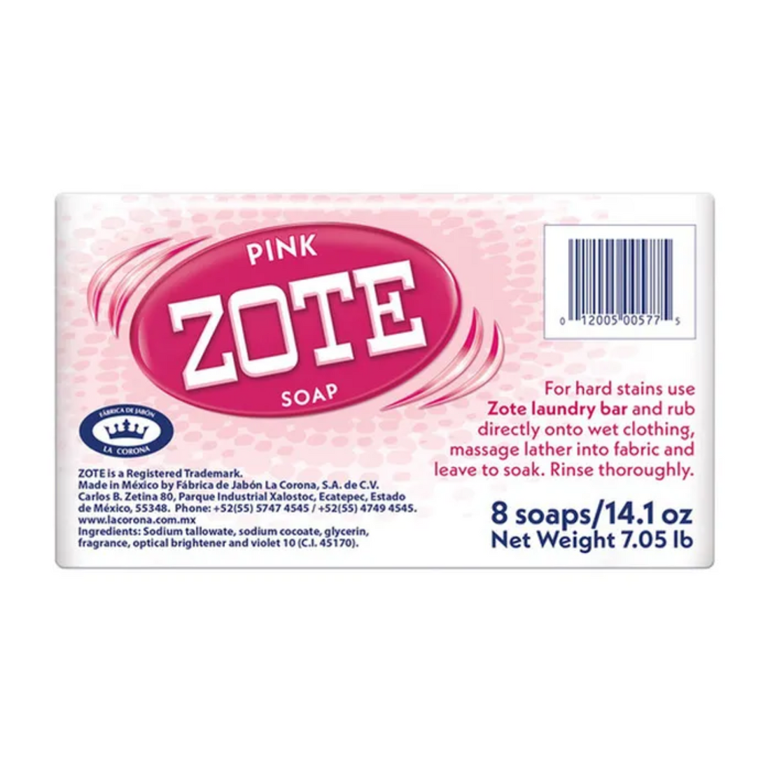 Pink ZOTE Soap, Laundry Bar and Stain Remover, 14.1 oz, 8-count