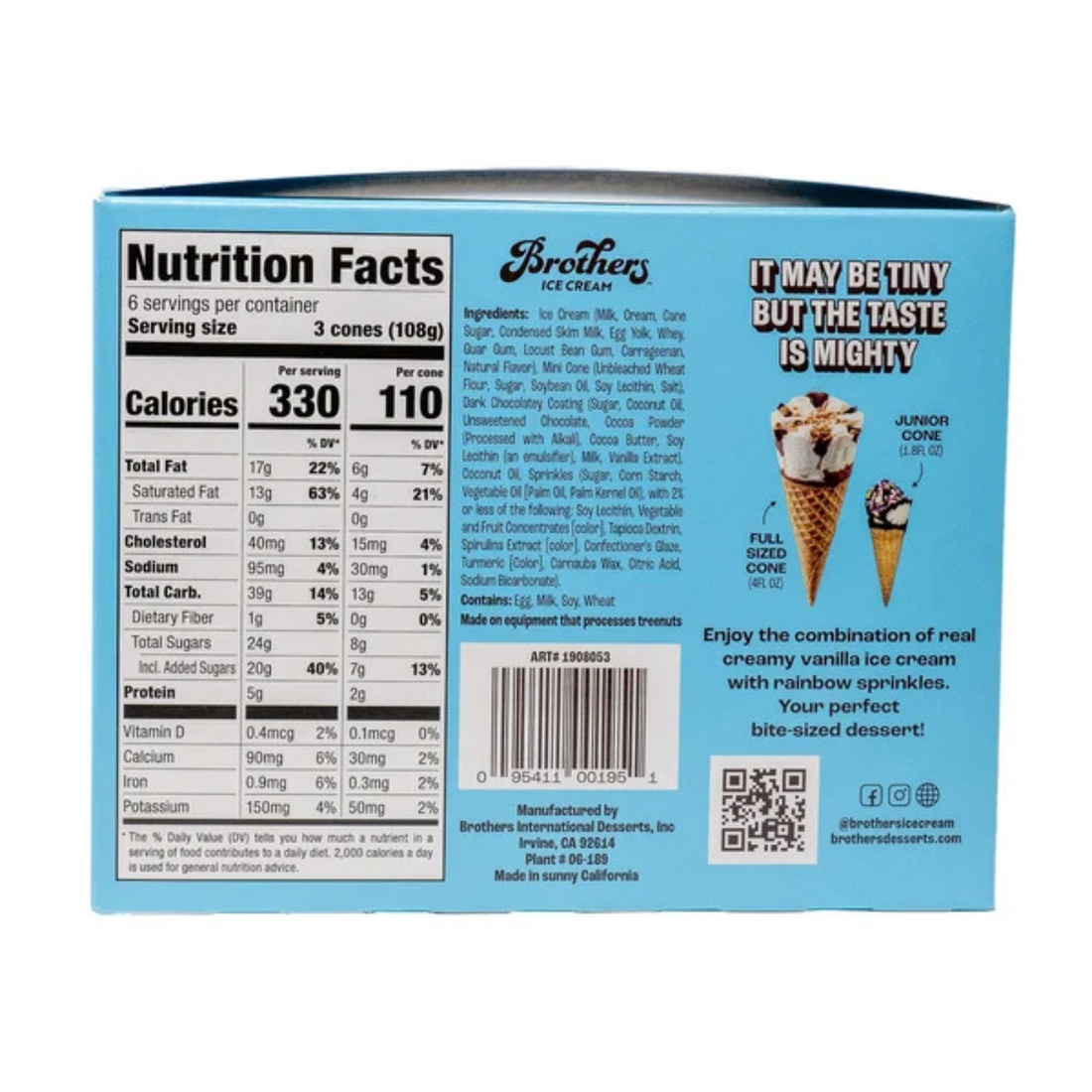 Brother's Ice Cream Junior Cones, 1.8 fl oz, 18-count