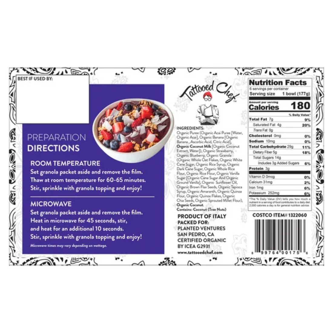 Tattooed Chef Organic Acai Bowls, 6-count