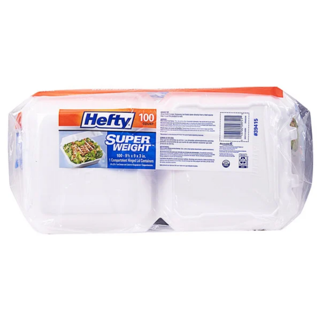 Hefty Hinged Lid Containers, 100-count