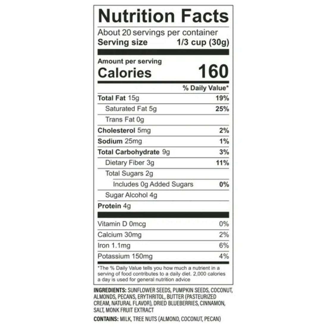 NuTrail No Sugar Added Keto Nut Granola Blueberry Cinnamon -pack 22 oz