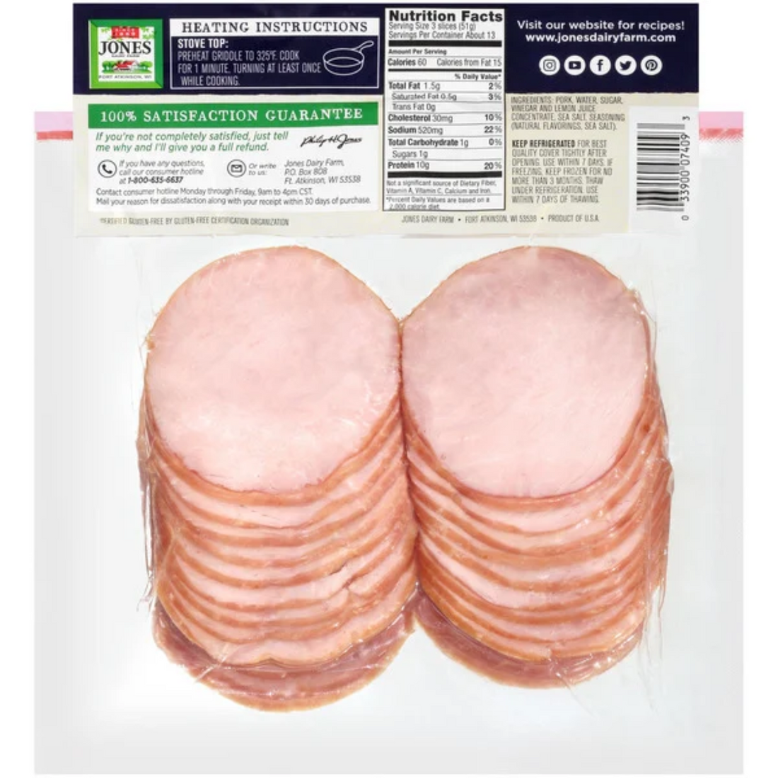Jones Dairy Farm, Uncured Canadian Bacon, 40 count