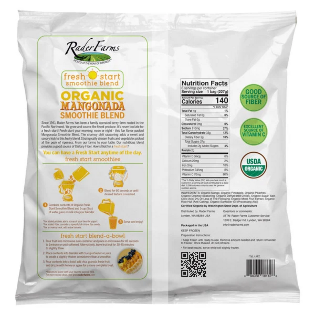 Rader Farms Organic Mangonada Smoothie Blend, 48 oz