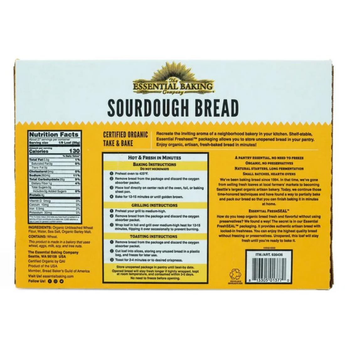 Essential Baking Co. Organic Sourdough Bread, 18.2 oz, 3-count