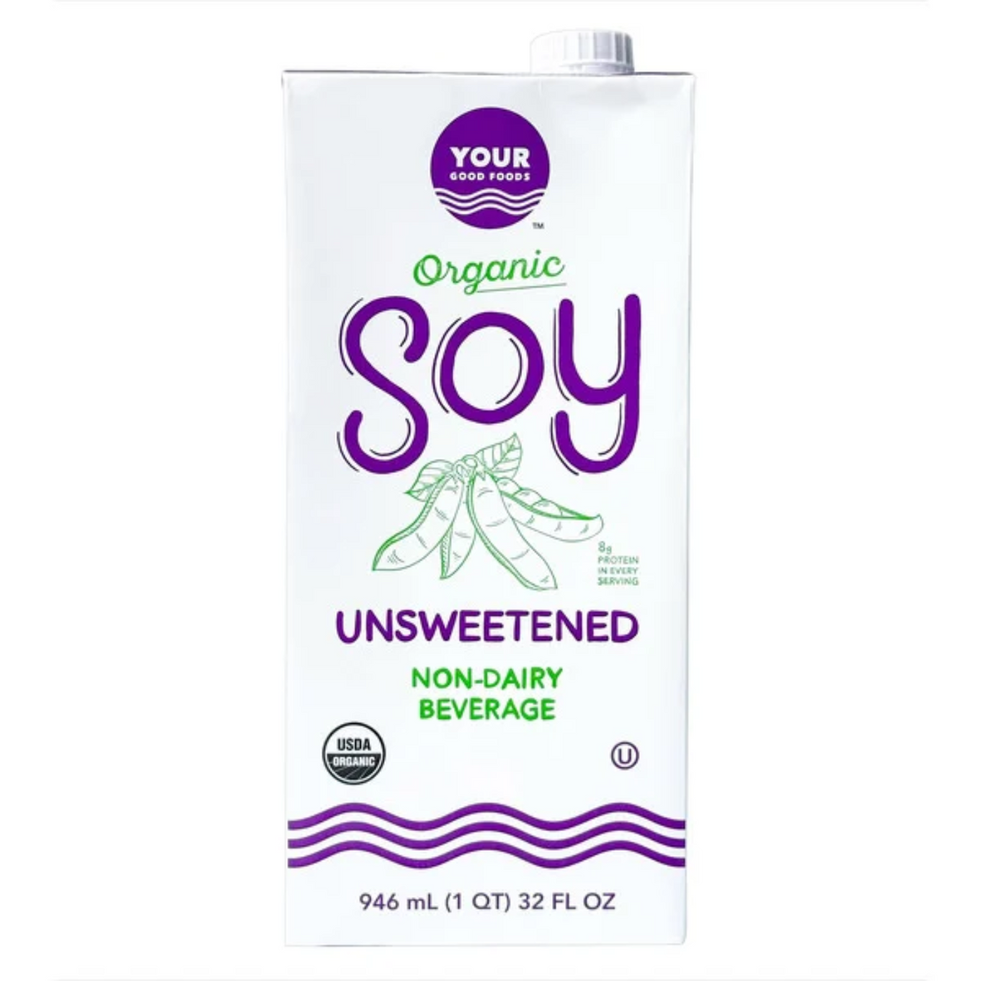 Your Good Foods Organic Unsweetened Soy Beverage, 32 fl oz, 6-count