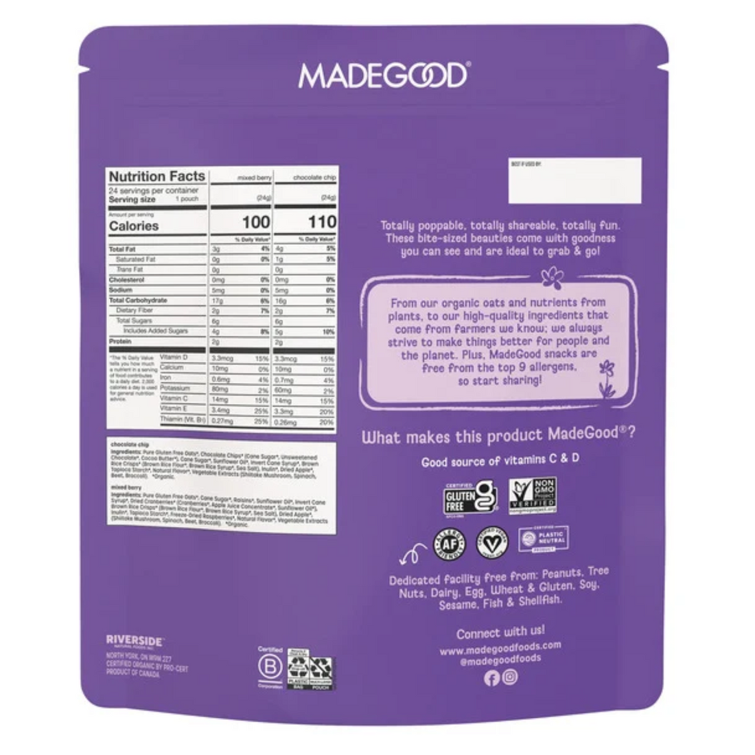 MadeGood Organic Granola Minis, Variety Pack, 0.85 oz, 24-count
