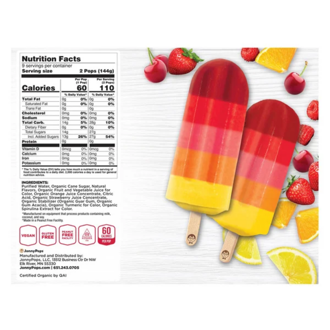 Jonny Pops Organic Summer Sunrise Stack Bar, 2.45 fl oz, 18-count