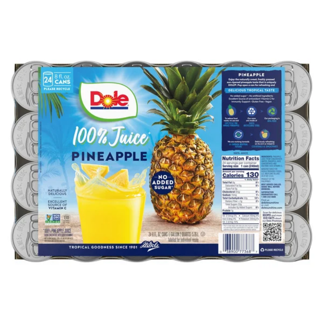 Dole 100% Pineapple Juice, 8 fl oz, 24-count