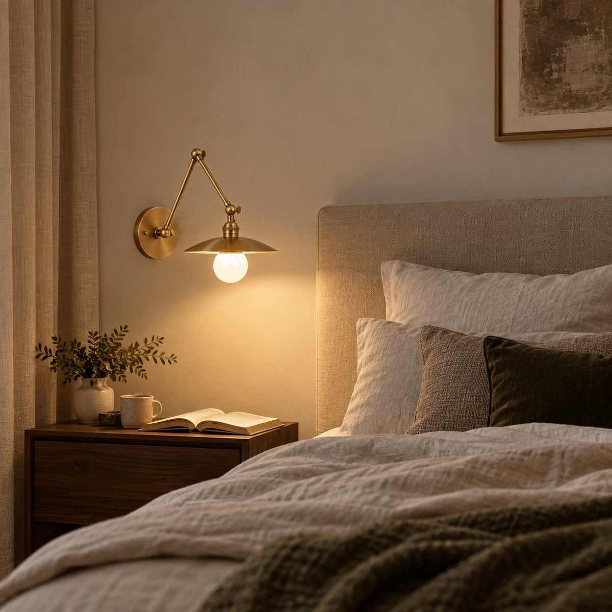 3-Brass Swivel Wall Light with 8" Dome Shade in a room