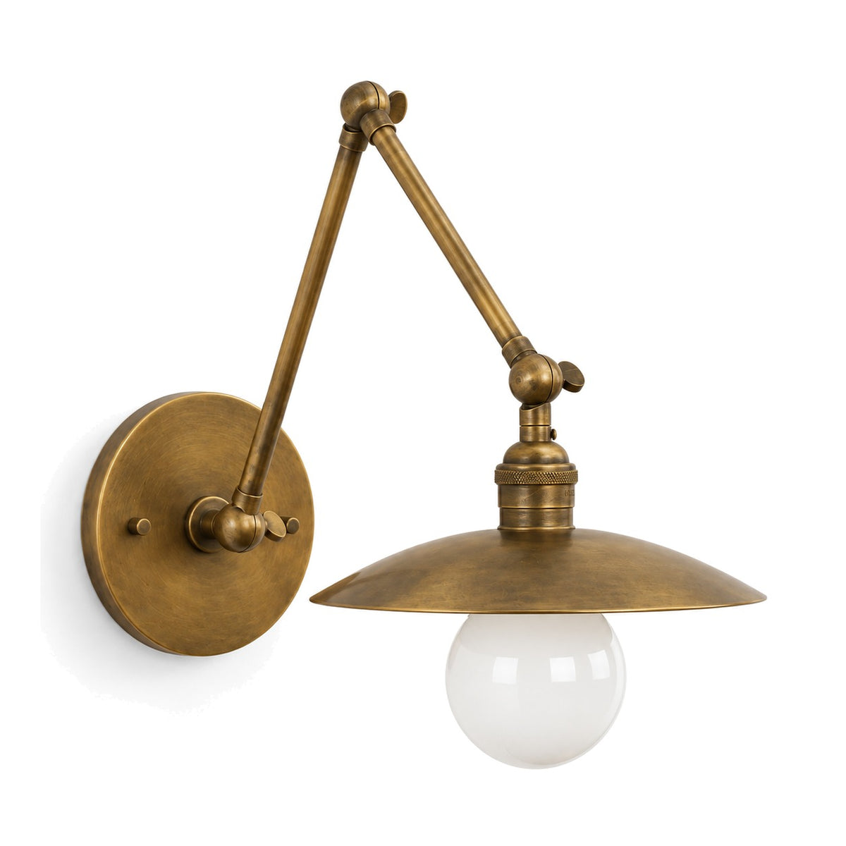 3-Brass Swivel Wall Light with 8" Dome Shade in antique brass
