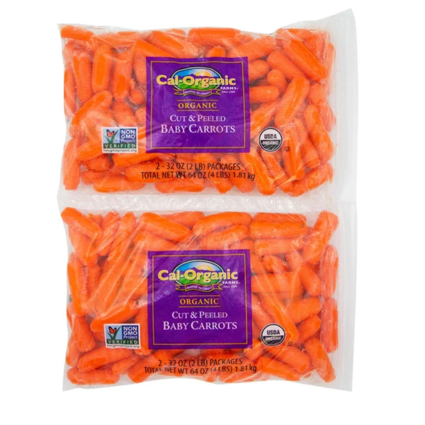 Organic Peeled Carrots, 2 lbs, 2-count