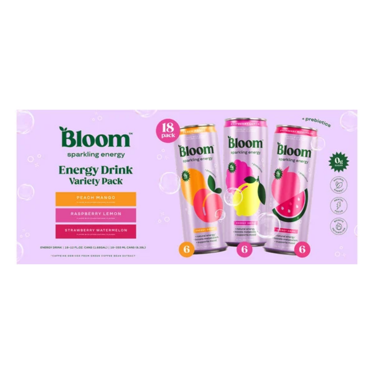 Bloom Sparkling Energy Drink, Variety Pack, 12 fl oz, 18-count – Zornits