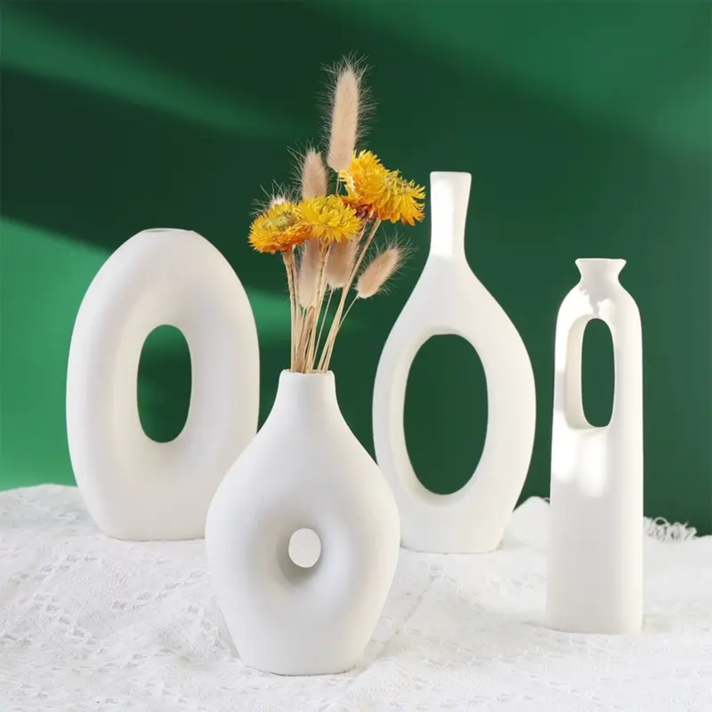 4-Piece White Ceramic Boho Vase Set - Zornits