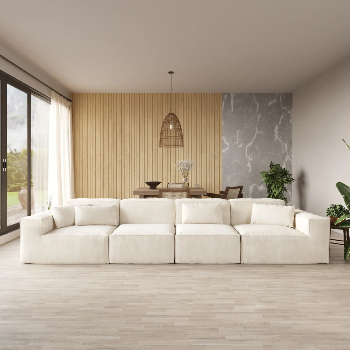 Urban Sectional Sofa, Pet-Friendly Cloud Velvet Sleepers 4-Seaters, Beige