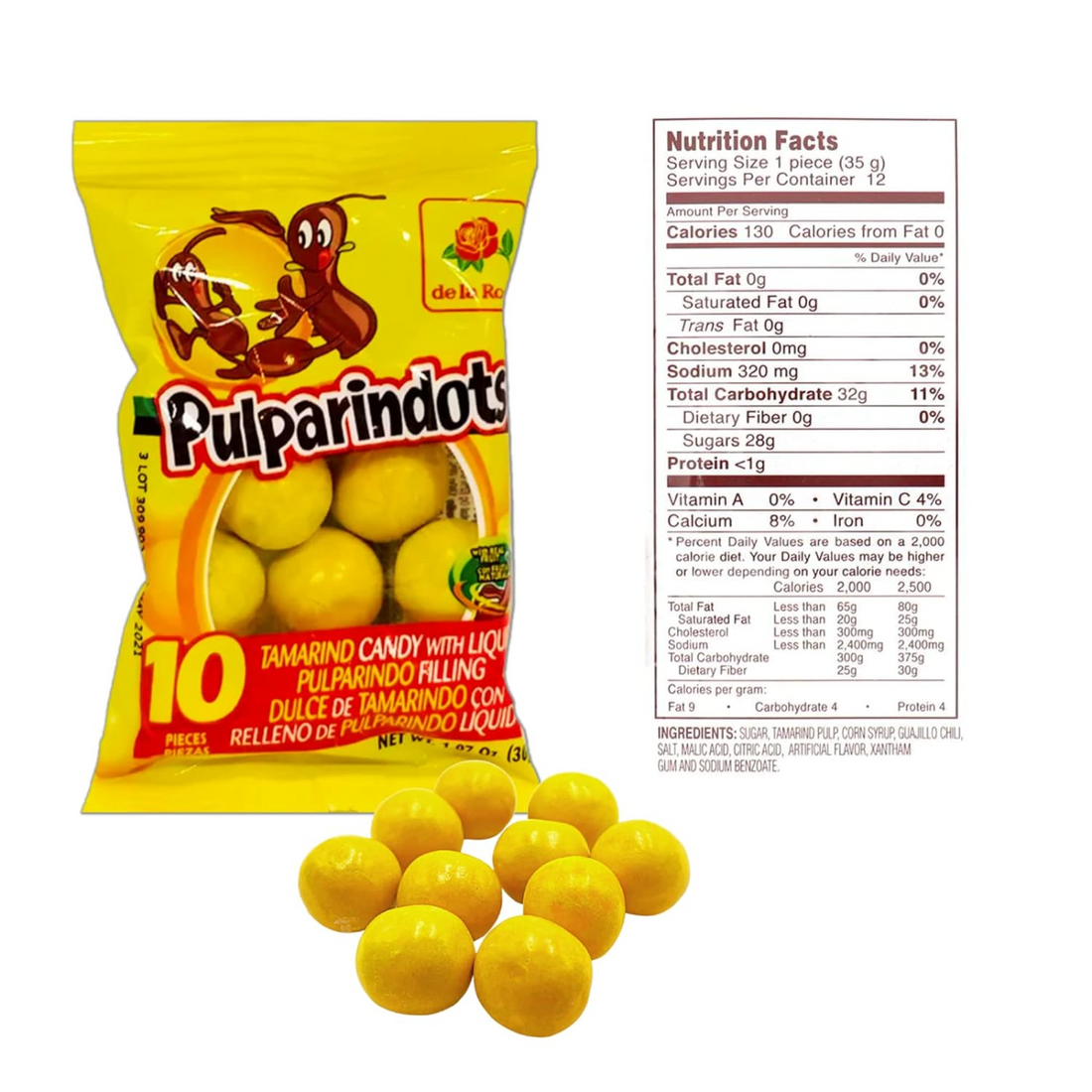 Sweetzo Pulparindo Mexican Candy Sweet and Salty Tamarind Pulp Individual Single Serving On the Go Bags, Hard Shell Soft Candies Filled Center (Pack of 6)