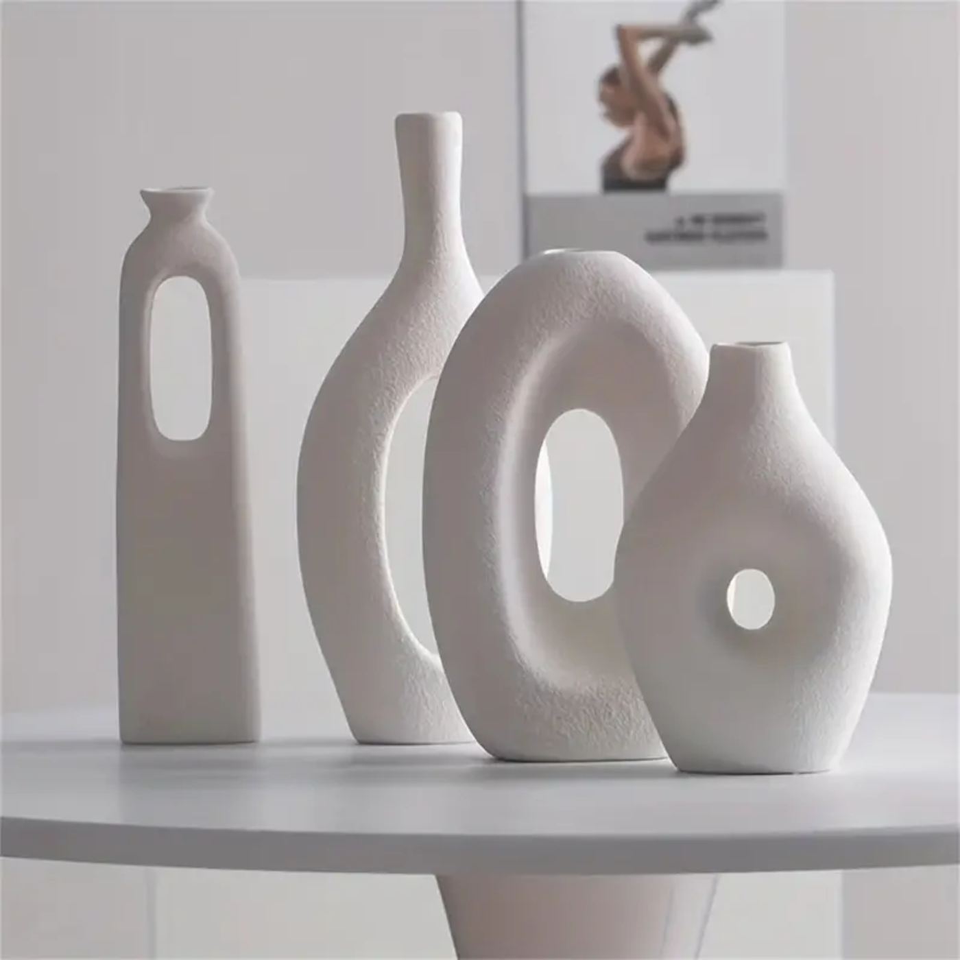 4-Piece White Ceramic Boho Vase Set - Zornits