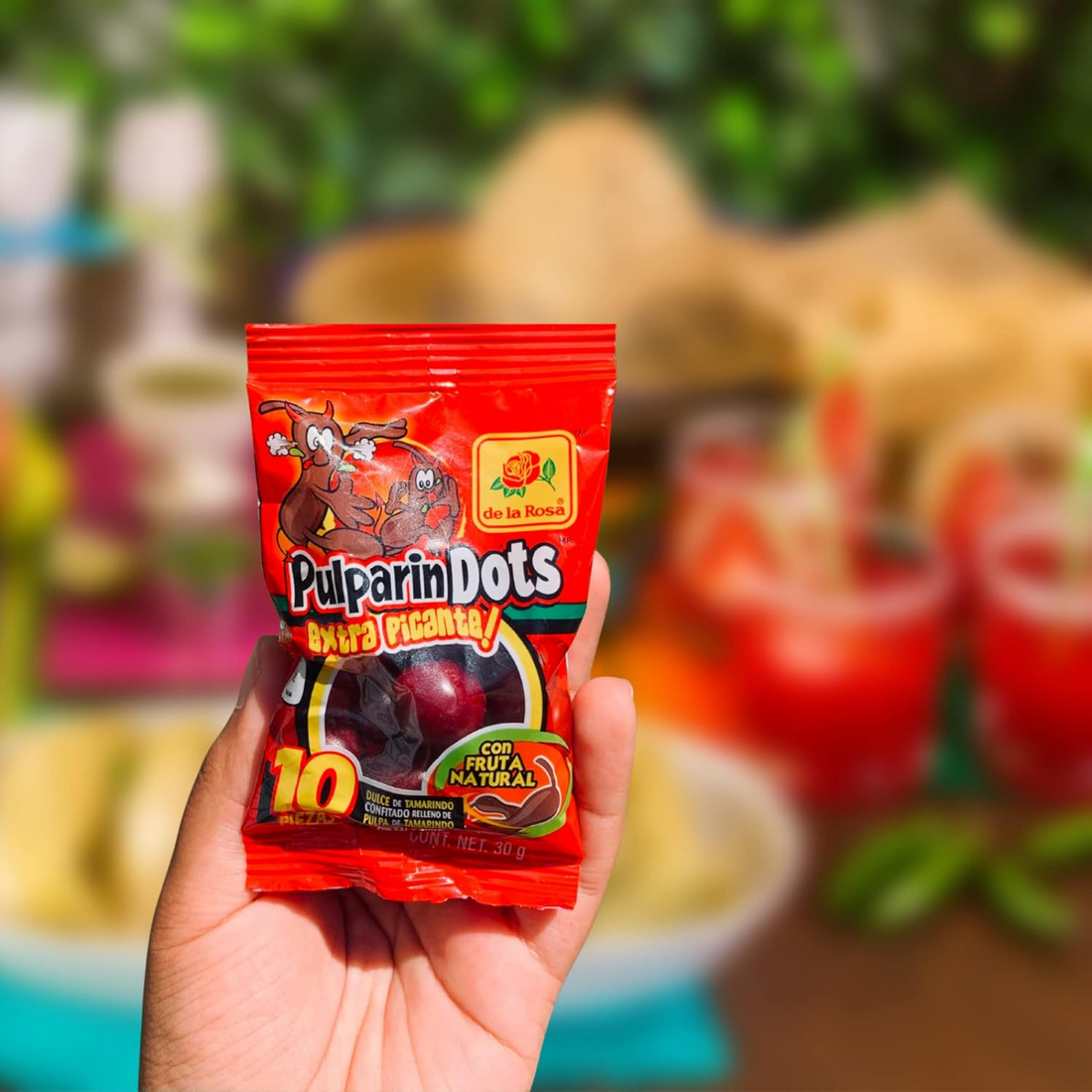 Sweetzo Extra Hot Pulparindo Mexican Candy Sweet and Salty Tamarind Pulp Individual Single Serving On the Go Bags, Hard Shell Soft Candies Filled Center, Goody Bag Fillers (Pack of 6)